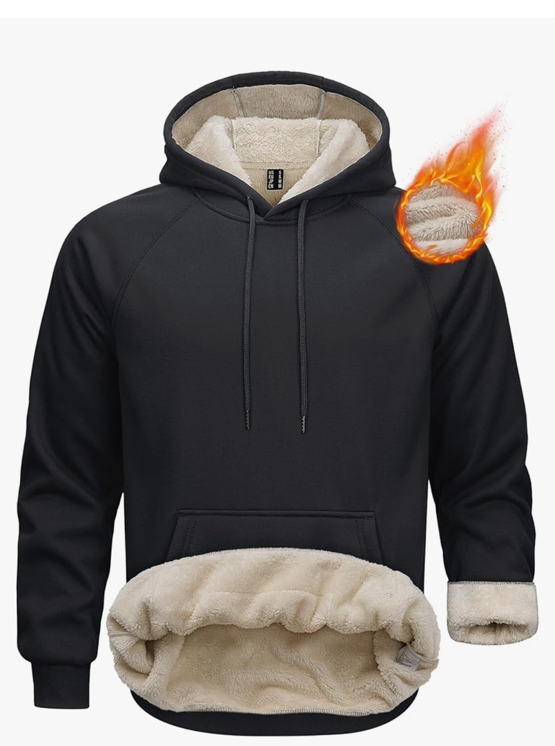 Men's Sherpa Hoodie Heavyweight Fleece Lined Thick Winter Thermal Athletic Sweatshirt with Kangaroo Pocket, L