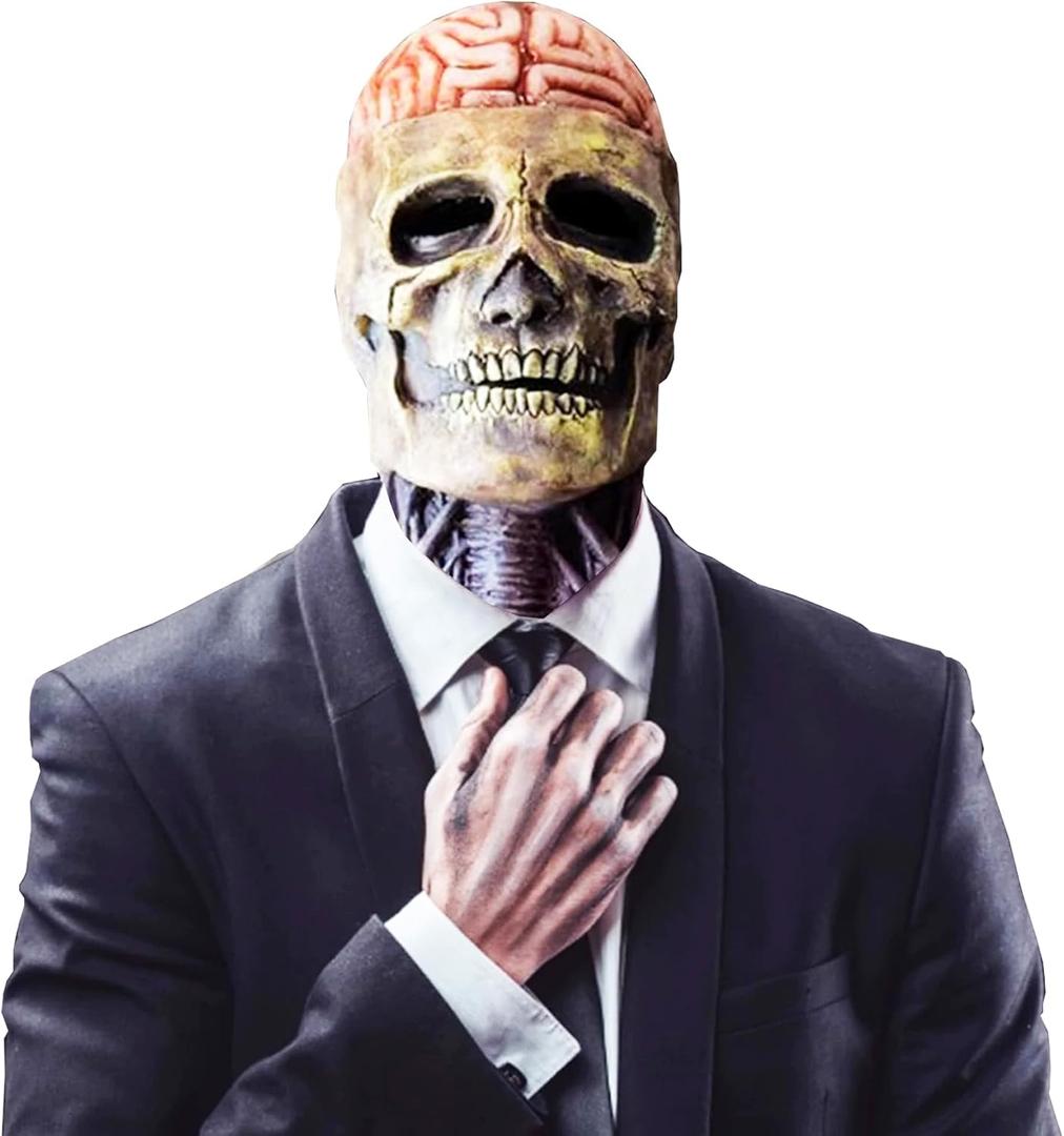 Full Head Skull Mask, Scary Skeleton Latex Helmet Costume Mask for Cosplay, Halloween, Dance, Carnival, Masquerade, Party