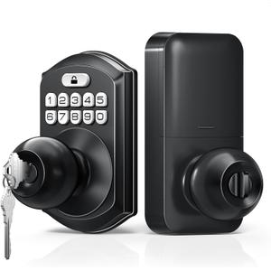 TEEHO Keyless Entry Keypad Door Lock with Handle, Electronic Digital Smart Locks for Front Door, Easy to Install Keypad Deadbolt with Code for Bedroom, Anti-Peeping Password (Matte Black)