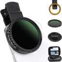 52MM Variable ND2-ND400 Filter, Ultra Slim Multi-Coated Adjustable Neutral Density Filter, Clip-on Phone Lens ND Filter Kit, Compatible for iPhone 15 14 13 12 11, Google Pixel and Other Smart Phones