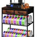 3D Printer Filament Storage Shelf with Drawers& Wheels, Heavy Duty 2-Tier 3D Printer Filament Metal Stand with Storage, Adjustable Filaments Organzied Rack for Workshop Studio Office, 4 Leveling Feet