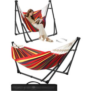 Anyoo 2 in 1 Hammock and Swinging Chair with Collapsible Steel Stand & Carrying Case,Portable & Adjustable,Easy Set Up for Outdoor,Indoor,Porch Swing,Patio,Garden,Camping Trip