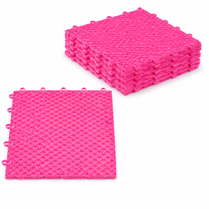 Interlocking Soft PVC Modular Garage Flooring Tile - 13×13| Count - Pool Patio Floor, Ideal for Indoor and Outdoor Use, Interlocking Drainage Mats (Pink, 13×13),11 pieces