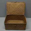 FEIALNDUO Wicker Shelf Baskets with Lid,Seagrass Storage Basket Bins Rectangular Handwoven Basket Boxes for Shelves Desktop Home Organizer (Coffee, Large)