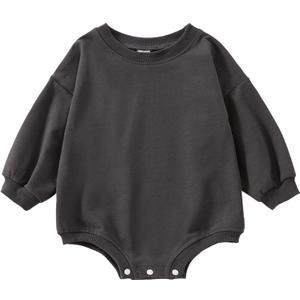 Baby Boy Girl Bubble Shirt Romper Outfit Short Sleeve Summer Bodysuit Top Newborn Oversized Crewneck Jumpsuit (3-6 Months, Solid Dark Gray Romper)