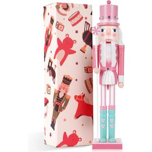 19" Christmas Decorations Nutcracker Ornaments,Traditional Wooden Nutcracker Figures Soldier,Festive Collectible Christmas Nutcracker Doll Gift forTable Desktop Fireplace(Pink)