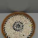 Terrekraft 14" Large Rattan Serving Tray with Mother of Pearl, Round Coffee Table Tray Decor, Boho Decorative Hand-Woven Wicker Home Decor (Lucky Flower)