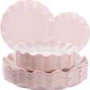 LIYH 24 Pcs Pink Plates Reusable, Pink Plastic Scalloped Plate Durable and Dishwasher Safe,Baby Shower Plate, Light Weight Daisy Plastic Wavy Plates for Wedding Party Birthday