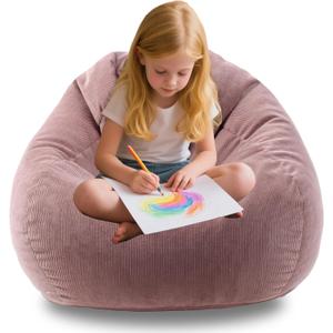 ENBAOHUI 3FT Memory Foam Bean Bag Chairs for Teens or Kids with Filling Bean Bag Sofa with Handle Super Soft Washable Corduroy Fabric Lazy Sofa 3 Foot Dusty Pink