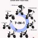 KRIDDO 7-in-1 Tricycle Stroller for Toddlers 18 Months to 5 Years, Adjustable Push Handle, Rotatable Seat, Cup Holder and Retractable Canopy, Folding Baby Trike w/Detachable Guardrail, Footrest, GY