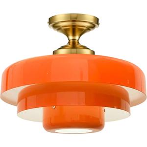 Mid Century Ceiling Light Fixtures Orange Chandelier 3-Layer Gold Dome Ceiling Lamps, Metal Orange Finish, Gold Semi Flush Mount Light Fixtures for Dining Room, Hallway