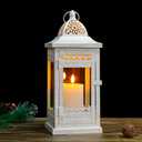 JHY DESIGN Decorative Candle Lanterns 14.5" High Vintage Style Hanging Lantern Metal Candleholder for Indoor Outdoor Events Parties and WeddingsBeige with Gold Brush