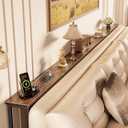 Huuger 110 Inch Sofa Table with Power Outlets, Skinny Behind Couch Table