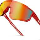Polarized Kids Sunglasses, Youth Baseball Sunglasses for Boys Girls, Cycling Sun Glasses UV400 for Kids Ages 8-14 (Red Frame/Orange Lens)