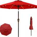 11FT Solar Lighted Patio Umbrella, Outdoor Table Market Umbrellas with Crank Lift, 32 LED Lights, 8 Sturdy Ribs, UV-Resistant for Deck, Garden, Pool
