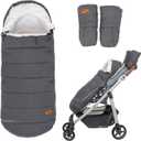 Baby Stroller Bunting Bag+Handmuff Set - Compatible with All UPPAbaby, Nuna, BOB, Jogger, Graco and Other All Strollers -Waterproof Winter Stroller Footmuff -Length Adjustable for 6 M to 5T, Large