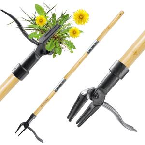 BellaJoyz Weeder - Stand Up Weed Puller Tool with Long Handle - Real Bamboo & 4-Claw Steel Head Weeder Tool, Weeding Tool Weed Remove Tool for Lawn/ Yard, Easily Remove Weeds Without Bending or Kneeling
