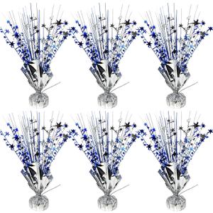 6 Pack Metallic Foil Spray Table Centerpiece Decoration Star Brust Glitter Table Topper Decor for Birthday Graduation Holiday Christmas New Year's Eve Celebration Party Supplies Blue Silver