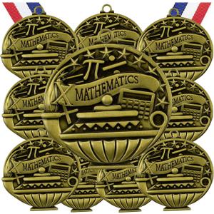 Express Medals Various 10 Pack Styles of Math Award Medals with Neck Ribbons Trophy Award Prize Gift