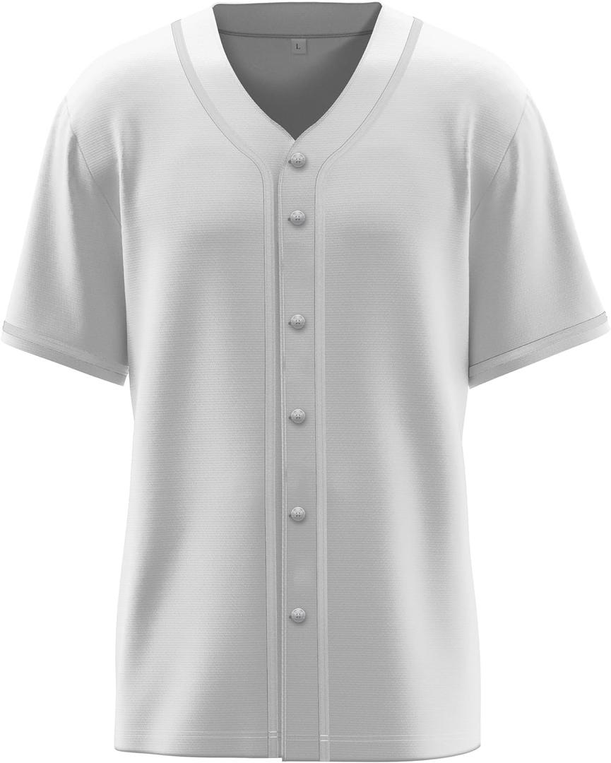 Baseball Jerseys Blank Button Down Shirts Plain Casual Short Sleeve Hipster Hip Hop Sports Adults Uniforms (White, XXXL)