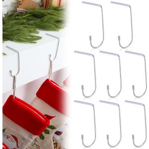 Shimeyao 8 Pcs Christmas Stocking Hooks for Mantel Silver Metal Stocking Hanger Holder Non-Slip for Flat Front Mantel Fireplace Home Xmas Party Decor