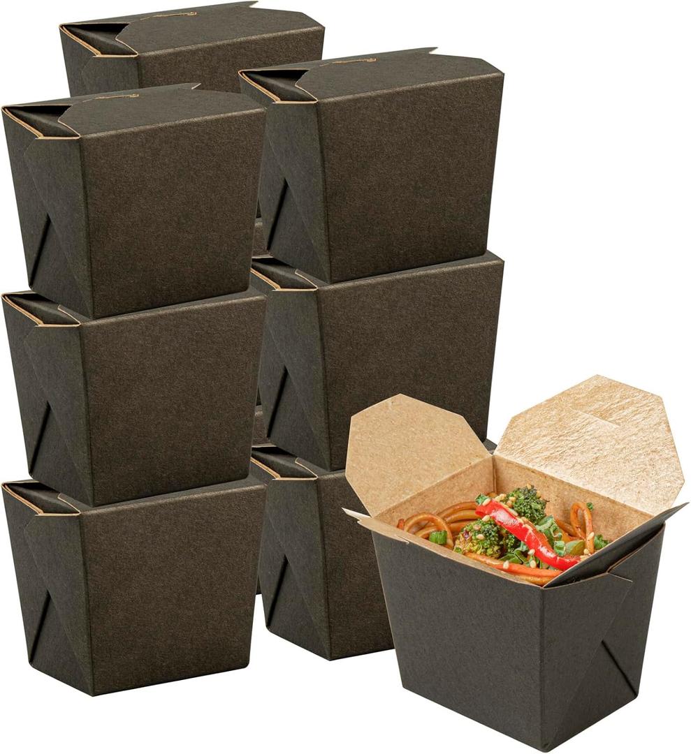 Restaurantware Chinese Take Out Boxes 25 Pack of 8 oz Grease-resistant Party Take Out Food Containers Disposable Stackable Asian Square Black Paper To Go Boxes For Restaurants