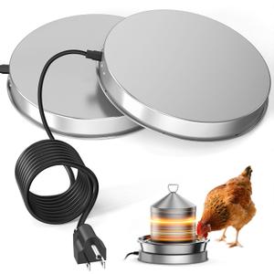 Chicken Water Heater for Winter, 110W Heated Poultry Waterer Base with Thermostat, 11 Inch Poultry Winter Deicer Heated Base with 9.8ft Power Cord, 2PCS (Silver)