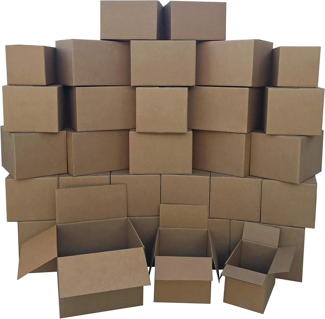 Amazon Basics Cardboard Moving Boxes in Small, Medium and Large Sizes (Assorted), Pack of 30, Brown