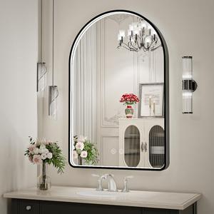 FTOTI 24X36 Inch Arched LED Mirror for Bathroom,3-Color Black Framed Arched Wall Lighted Vanity Mirror with Lights,Anti-Fog, 3000K/4500K/6000K Dimmable,ETL Listed LED Driver