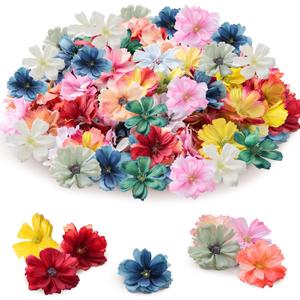 120 Pcs False Flowers for Crafts Artificial Faux Mini Flower Heads Back to School Silk Daisy Peony Small Fabric Flowers Stemless Small Faux Floral Decoration for Home Wedding Summer Party(Multicolor)