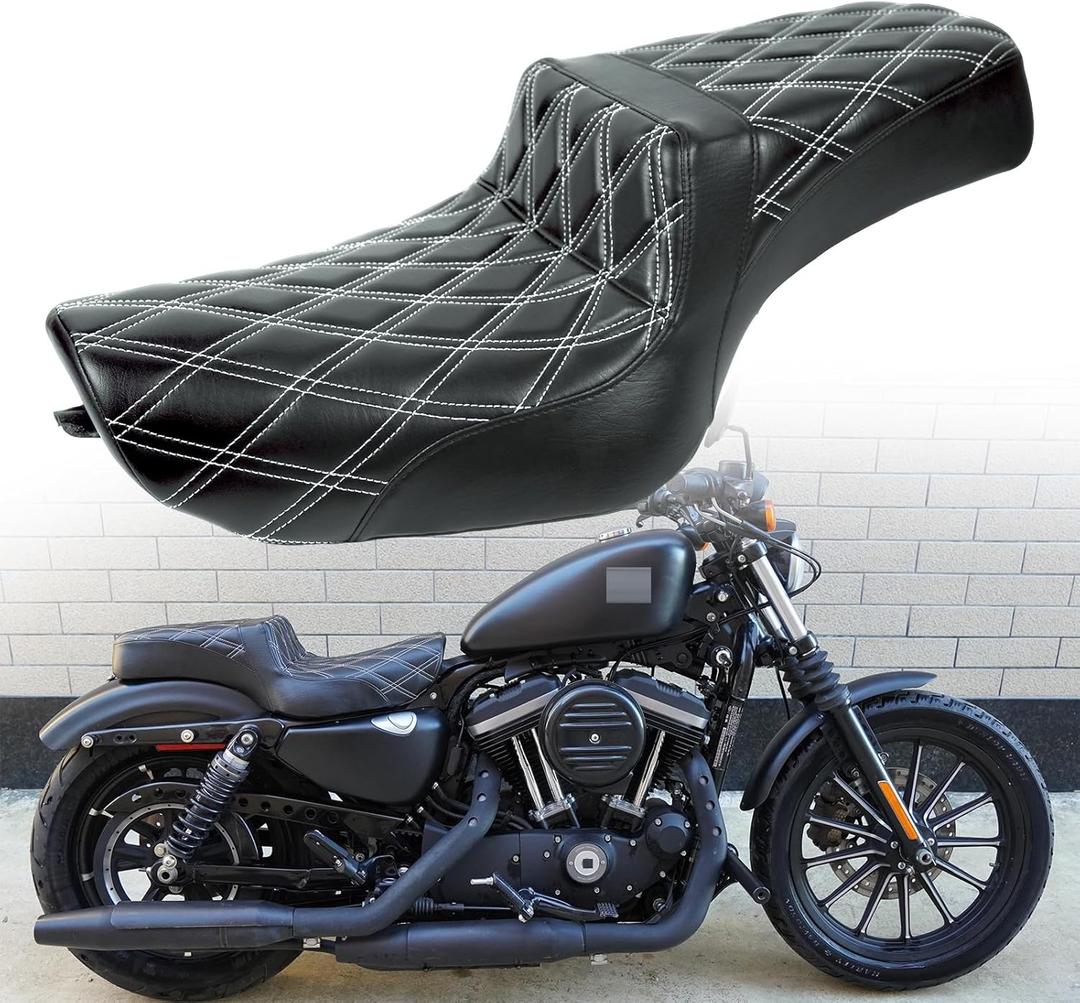 White MotorcycleSeats fit Harley Sportster Seat for Harley Sportster 883 1200 X48 72 Iron883 XL883N 2004-2006&2010-2022 Front Rear Driver Passenger Seat TwoUp seat for 3.3up-4.5 GAL Fuel Tanks