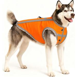 Dog Winter Coat with Fleece Lining for Medium Dogs Warm Waterproof Windproof Snow Vest for Cold Weather, Reflective Blaze Orange Safety Dog Jacket, Easy-On Adjustable Fit with D Ring, XL