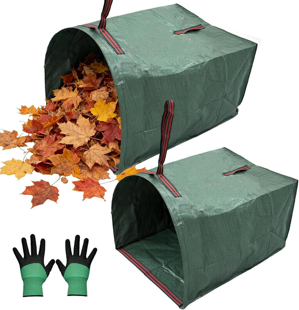 2-Pack 72-Gallon Reusable Yard Waste Bags with Gloves Heavy-Duty Dustpan-Style Lawn & Garden Bags with Handles, Foldable, Standable Leaf Collector for Leaves, Grass, Branches, and Outdoor Debris