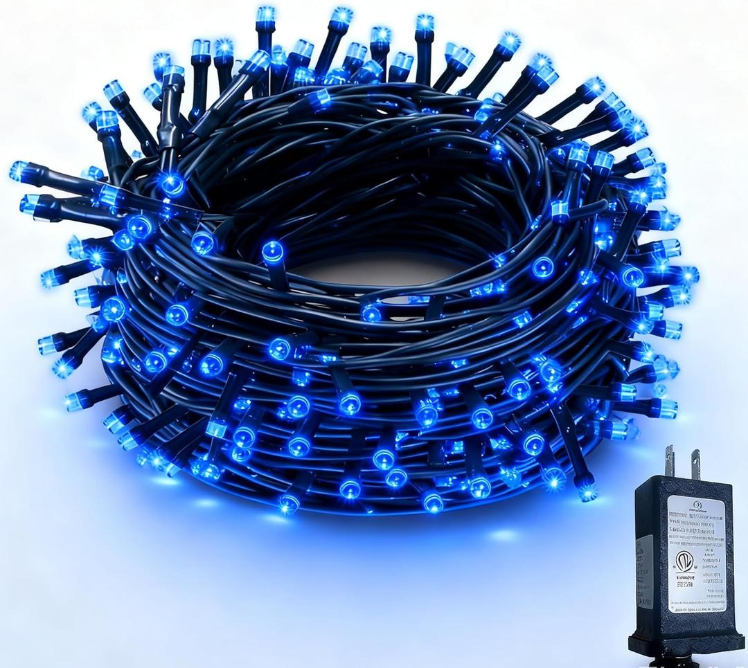 RPGT Christmas Light 500 LEDs 172ft Green Cable Wire Fairy String Outdoor Twinkle Lights Plug in 12 Modes for Xmas Tree, Party, Halloween, Indoor,Outdoor, Garden, Wedding, Home Decoration (Blue)