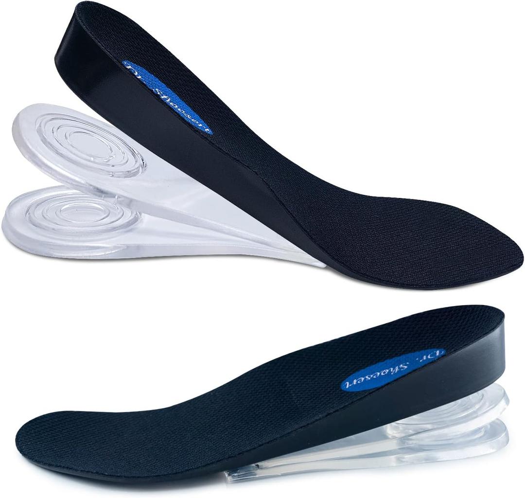 Dr. Shoesert 3-Layer Adjustable Height Increase Insoles, 3/4 Length Shock Absorption Cushion Heel Lift Inserts (Small, Black)