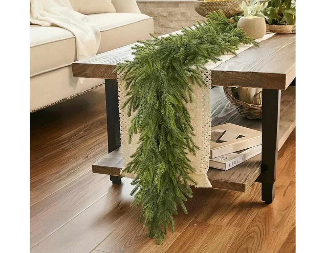 6FT Christmas Garland Norfolk Pine Garland Real Touch Faux Greenery Cedar Garlands for Mantle,Table,Wall,Christmas Decorations Indoor Outdoor