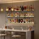 47.2" Wall Mounted Wine Rack with Lights, 3-Tier Floating Bar Shelf