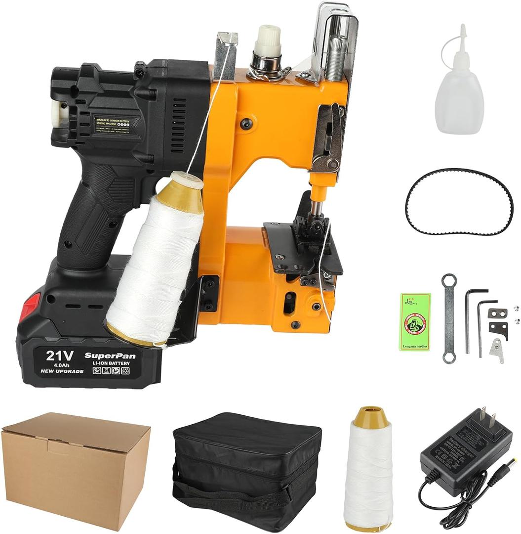 Bag Closing Machine Lithium Battery Cordless Bag Sewing Machine 2s/bag, New Upgraded Portable Automatic Bag Stitching Packing Machine for Feed Sacks, Burlap Sack, Rice Bags (Yellow)