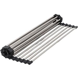 Strictly Sinks Stainless Steel Roll Up Dish Drying Rack – Silver 16 Inch Over The Sink Drying Rack Ideal for Apron Workstation Sinks Only – Multipurpose Foldable Dish Rack (16-3/8″ x 13″ x 3/8″)