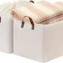 DULLEMELO Beige Storage Baskets for Organizing, Set of 2 Extra Large Canvas Fabric Storage Baskets with Handles, Foldable Storage Bins Baskets for Blankets Living Room (Upgrated/2P-22"x15"x13")