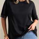 Verdusa Women's Plus Size Lace T Shirts Short Sleeve Asymmetrical Tops Loose Fit Going Out (Black)