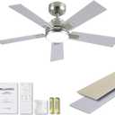 Modern Ceiling Fans with Lights - 42 inch Brushed Nickel Ceiling Fan with Light and Remote, Reversible DC Motor, 6-Speed Quiet 3CCT LED Dimmable for Bedroom, Indoor and Outdoor, Patios, ETL Listed