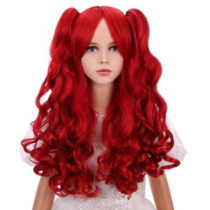 Red Wig for Kids Girls Burgundy Red Wig with Bangs Kids Ponytail Wigs Child Long Curly Wavy Wigs for Daily Halloween Party Cosplay