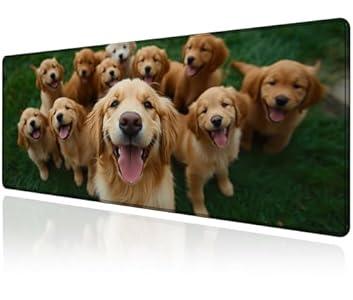 Large Golden Retriever Mouse Pads for Desk, Cute Dog Extended Gaming Mouse Pad with Stitched Edges, Non-Slip Natural Rubber Base, Waterproof Computer Mouse Pad Keyboard Mat