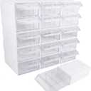 GERRIT Plastic Craft Organizers and Storage,Stackable Storage Drawers, Drawers Storage Closet with 30 pcs Clear Dividers&2 Pen &45pcs Tag Card,Small Parts Organizer (15 pcs-White)