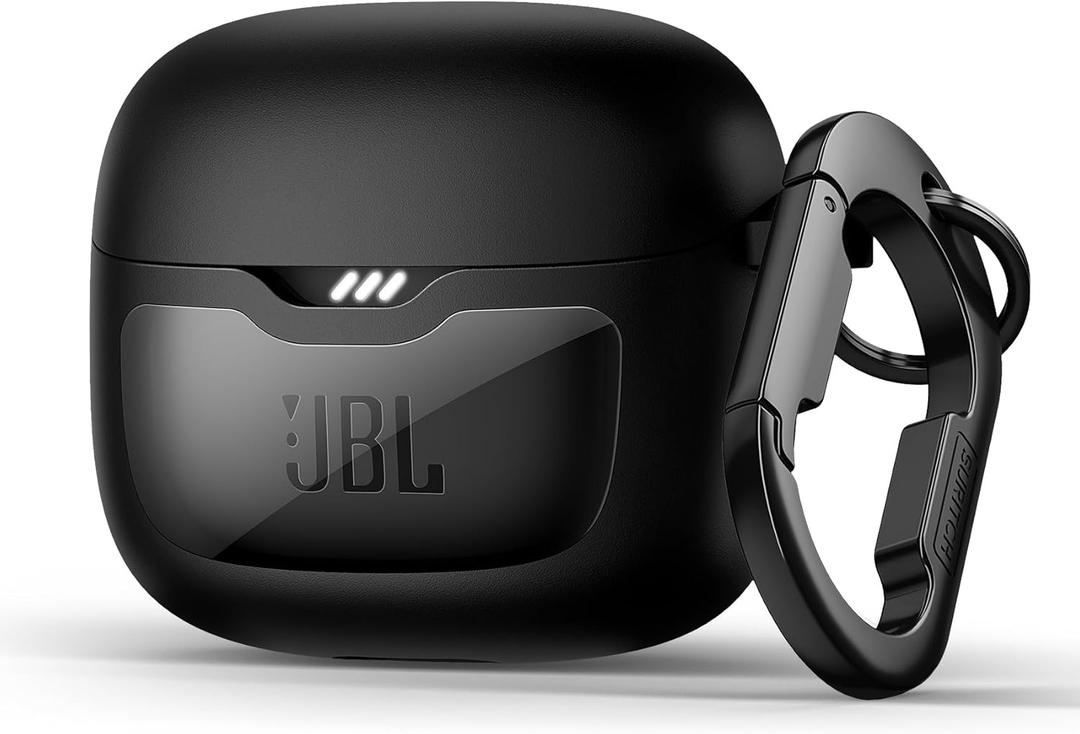 SURITCH Magnetic Bumper Case Compatible with JBL Tune Flex Earbuds, Rugged Shockproof Protective Covers for JBL Tune Flex with Magnetic Lid Lock & Carabiner & Cleaning Kit & Removal Tool, Black