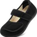 JOINFREE Womens Wide Diabetic Slippers Adjustable Comfort House Shoes Extra Wide Width Bedroom Slipper for Edema Swollen Arthritis Elderly Indoor Outdoor (Black, Size 9)