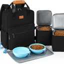 Dog Travel Bag, 25L Airline Approved Dog Travel Backpack for Pet Travel Accessories with 2 Food Storage Containers, 2 Foldable Bowls for Short Trips, Black