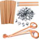 100Pcs Wood Wicks for Candles Making, 5.1x0.5x0.04inch Wood Candle Wicks Natural & Crackling Wooden Candle Wicks with Trimmer for DIY Craft