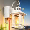 White Outside Lights for House with GFCI Outlet, 3 Modes Motion Sensor Porch Light with Outlet, Aluminum Dusk to Dawn Exterior Lighting Fixtures, for House, Porch, Garage